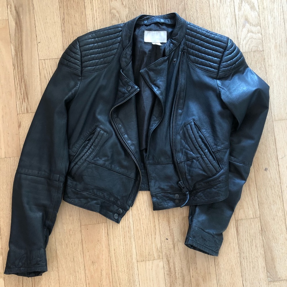 Cropped Moto 100% Leather Jacket H&M, Size 4